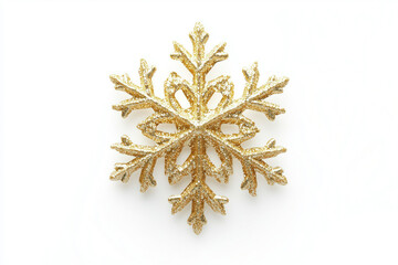 Glittering golden snowflake ornament on white