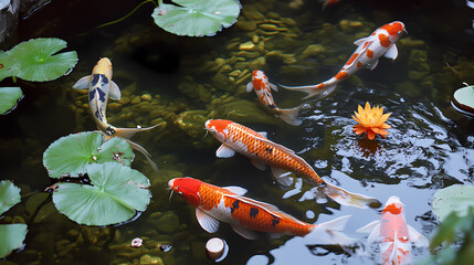 Japanese koi fish. Golden Fish Pond. Illustration