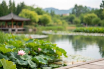 Blurred image of a serene aquatic environment with lush greenery, seaweed, blurred