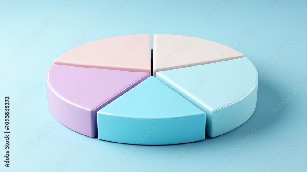 Fototapete Colorful Geometric Pie Chart on Soft Blue Background Representing Data Visualization and Analysis in a Minimalistic Style for Business Presentations