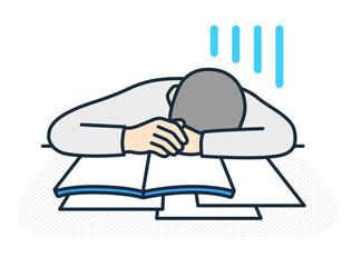 勉強に疲れた男の子。授業についていけない学生。だらける男子高生のイラスト。