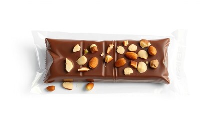 Chocolate Bar with Chopped Almonds and Pistachios in a Clear Plastic Bag, gourmet snacks, chocolate bar ingredients