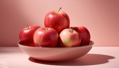 Red Apple in a bowl on Soft pink background