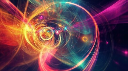 Obraz premium Colorful abstract swirl with glowing lights creating a dynamic and vibrant background, ideal for use in creative projects and modern designs.