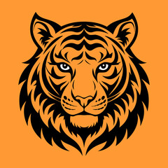 Powerful Orange and Black Tiger Head Illustration Vector Graphic Art