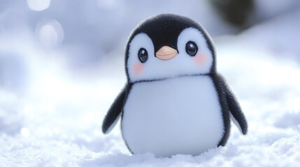 Fototapeta premium Adorable Kawaii Penguin Illustration with Blush and Rounded Features in Cute Style