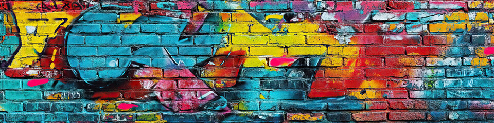 Fototapeta premium A close-up of a graffiti-covered brick wall, bearing messages from the voiceless.