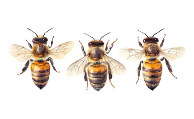 Detailed Bee Illustrations on Transparent Background