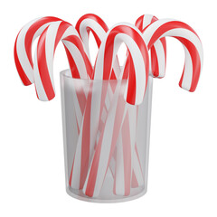 Christmas Candy Canes on Glass Pot on Transparent Background.