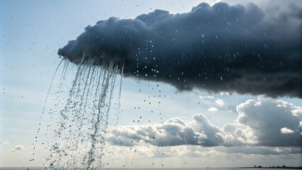 Dark grey cloud with rain falling in slow motion, atmosphere, , water droplets, raincloud, somber