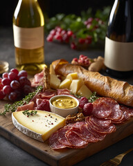 savory French charcuterie board with various cheeses and meats