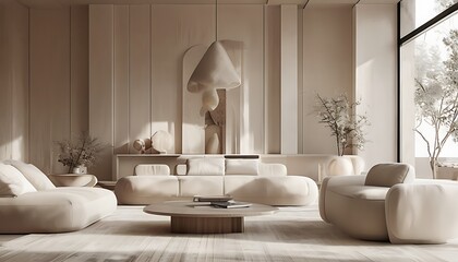 neutral toned living room with soft furniture
