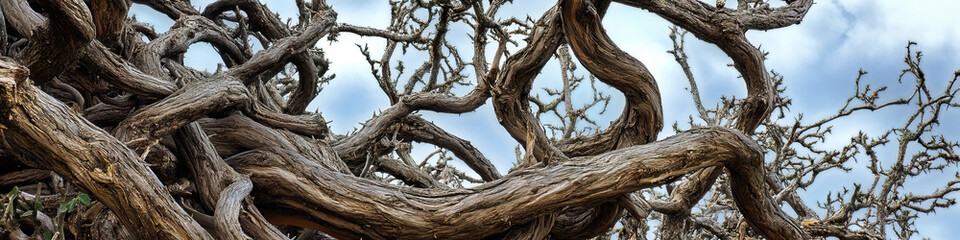 Twisted Bramble: A tangled mess of thorny branches, twisted and turned into a surreal sculpture, seemingly reaching for the sky.