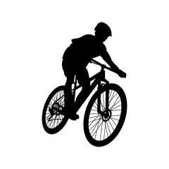 Male bicyclist riding a bicycle vector silhouette isolated on white background
