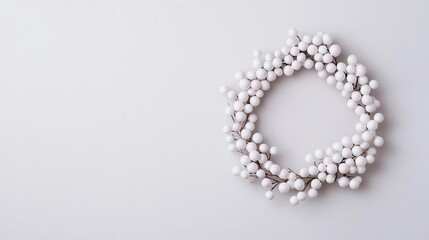 Elegant, clean wreath made of white berry branches, isolated, Christmas wreath, modern holiday decor