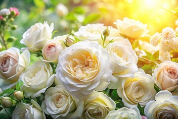 Elegant Summer Flower Background Featuring Fresh White Roses Ideal for Wedding Designs with a Feminine Touch and Minimalist Aesthetic for Beautiful Event Decor