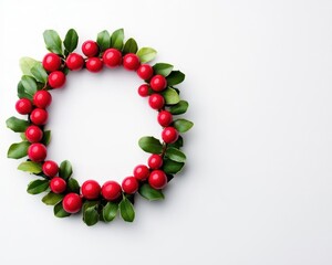 Clean design wreath with just a touch of mistletoe, isolated on white, Christmas wreath, modern holiday decor