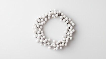Elegant, clean wreath made of white berry branches, isolated, Christmas wreath, modern holiday decor