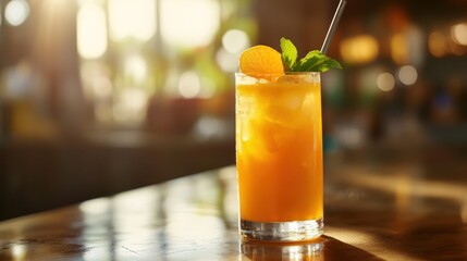 Refreshing Orange Cocktail in Sunlit Bar