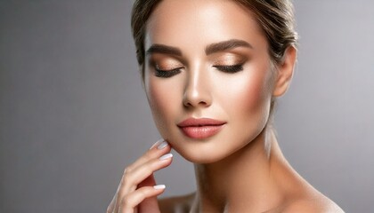 Fototapeta premium Young and Beautiful woman with clear skin, natural make-up, Skincare and facial treatment concept