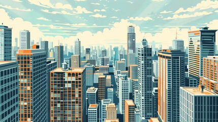 Obraz premium A cartoon illustration of a city skyline.