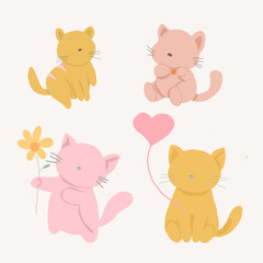 A group of cats with flower and a balloon