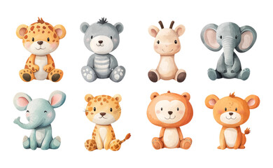 Obraz premium Cute Cartoon Animals on Transparent Background