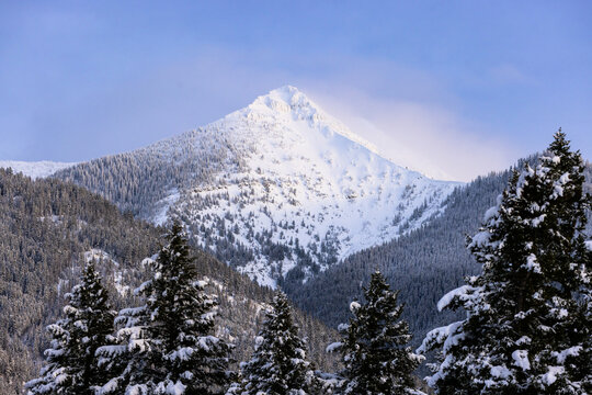 Winter landscape with mountains snow, and wild land of Montana