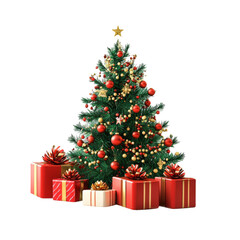Christmas Tree with Gifts on Transparent Background