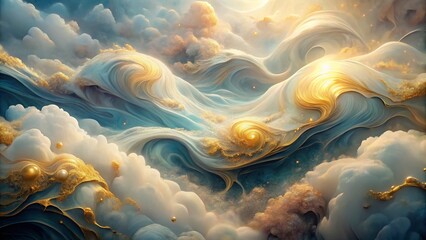 Ethereal Dreamscape: A Stunning Double Exposure Artwork Featuring Marble and Gold Swirls in Pastel Hues, Creating a Mesmerizing Abstract Masterpiece for Art Lovers