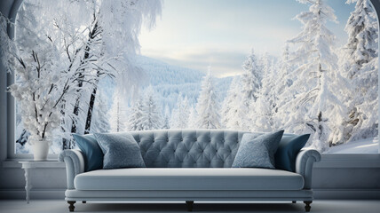 a beautiful snow-covered landscape outside the panoramic window