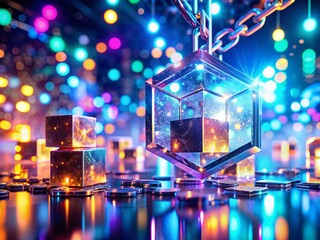 Explore a Futuristic Holographic Blockchain Technology Showcase with Sleek Minimalism for the Fintech Industry, Captivating Design Elements and Innovative Concepts