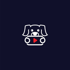 minimalist dog character logo with video clip suitable for video econ