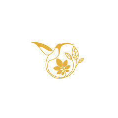 a minimalist hummingbird logo with circular flowers in a line art style