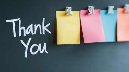 A simple chalkboard displays "Thank You" alongside colorful sticky notes, conveying gratitude and appreciation in a creative manner.