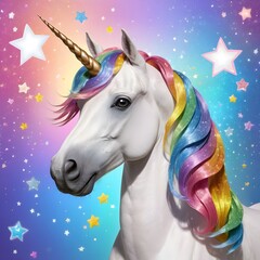 Fototapeta premium Magical Unicorn with Rainbow Mane 