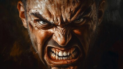 A dramatic portrait of a man with his teeth gritted and nostrils flared, his anger palpable.