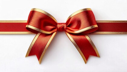 luxurious red ribbon bow with golden edges isolated on white background with clipping path


