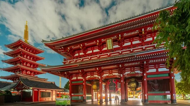 4k timelapse of tikaminarimon of sensoji in Asakusa, Tokyo, Japan. the lantern displays the name of the town Kobunacho, and the chinese words on the board mean sensoji. iconic landmark