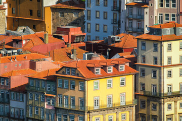 View of Portuguese traditional colorful houses in Porto city, Portugal