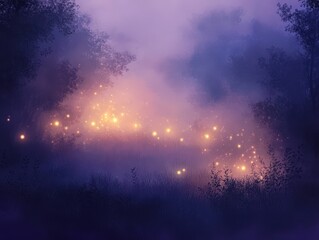 Naklejka premium Magical Firefly Forest at Dusk