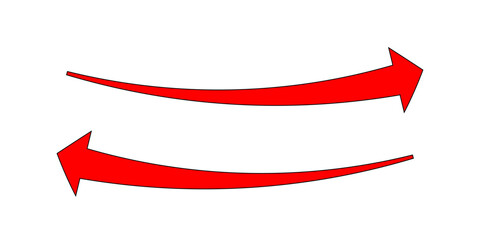arrows red icon with straight forward direction isolated on white background. set of left and right arrow curved vector. element of illustration design