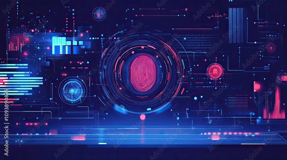 Poster futuristic digital interface with a fingerprint scan