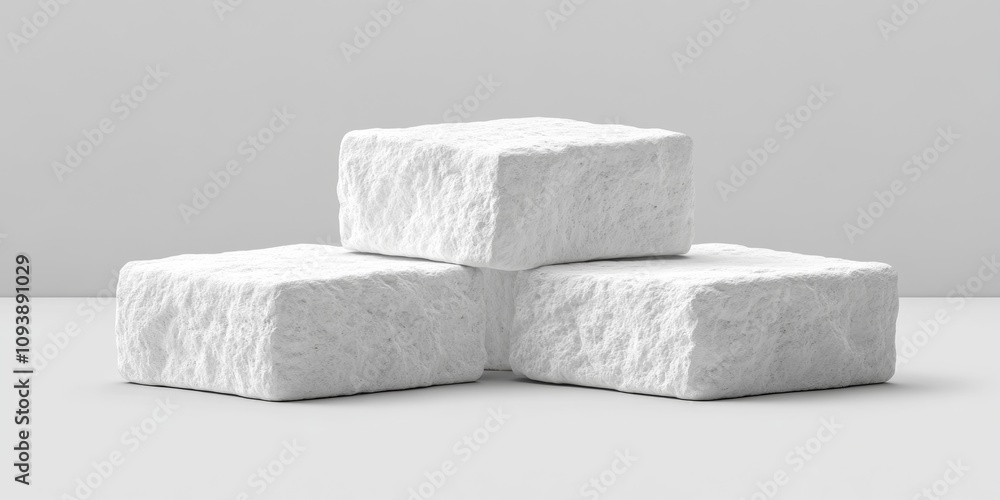 Poster white textured cubes pyramid minimalist display abstract background