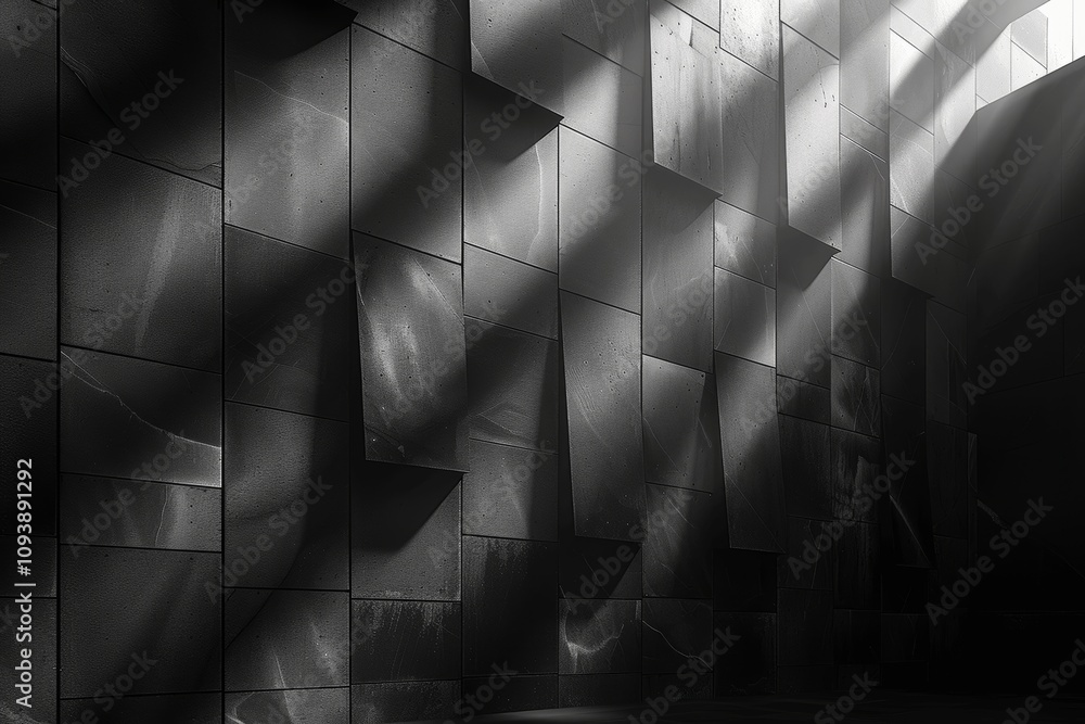 Poster modern abstract black and white geometric background with sharp angles and high contrast