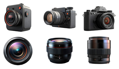 Photorealistic Black Digital Camera with Lens in Focus