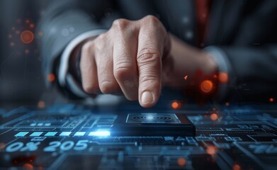 Hand Touching Progress Bar Changing from 2023 to 2024 for New Year Countdown and Business Innovation