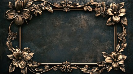 Ornate Golden Floral Frame on Dark Background