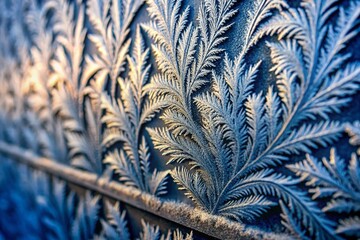 Frost on a Metal Panel Captured in the Rule of Thirds, Showcasing Intricate Patterns and Textures in a Cold Winter Environment