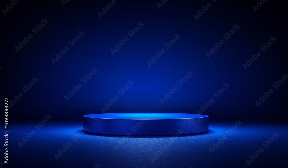 Poster blue stage platform minimalist presentation background with soft glow and dark gradients